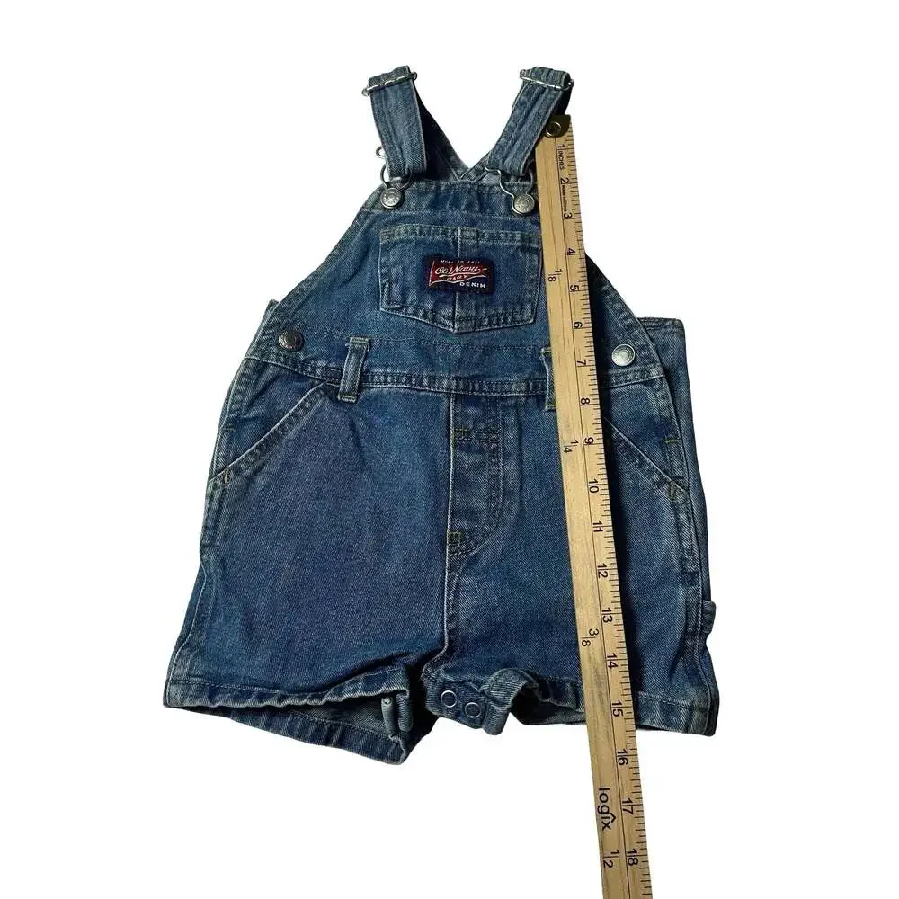 Vintage Old Navy Baby Denim Shortalls Overalls 6-12 Months Blue Bib Shorts